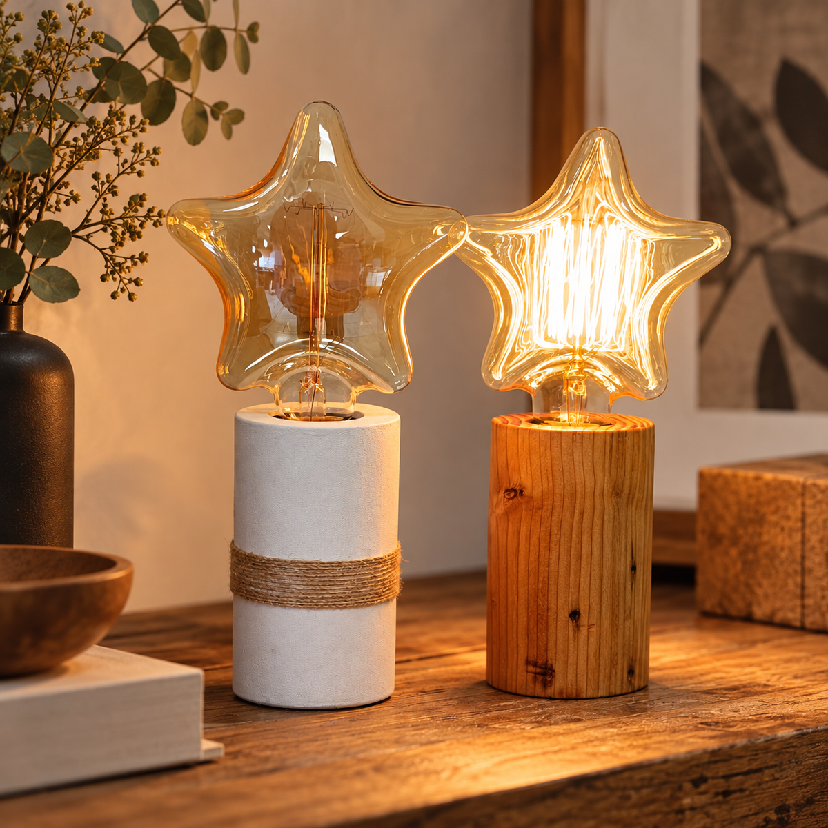 Stella – Lampada Artigianale in Legno Massello | Luce Calda dal Design Naturale