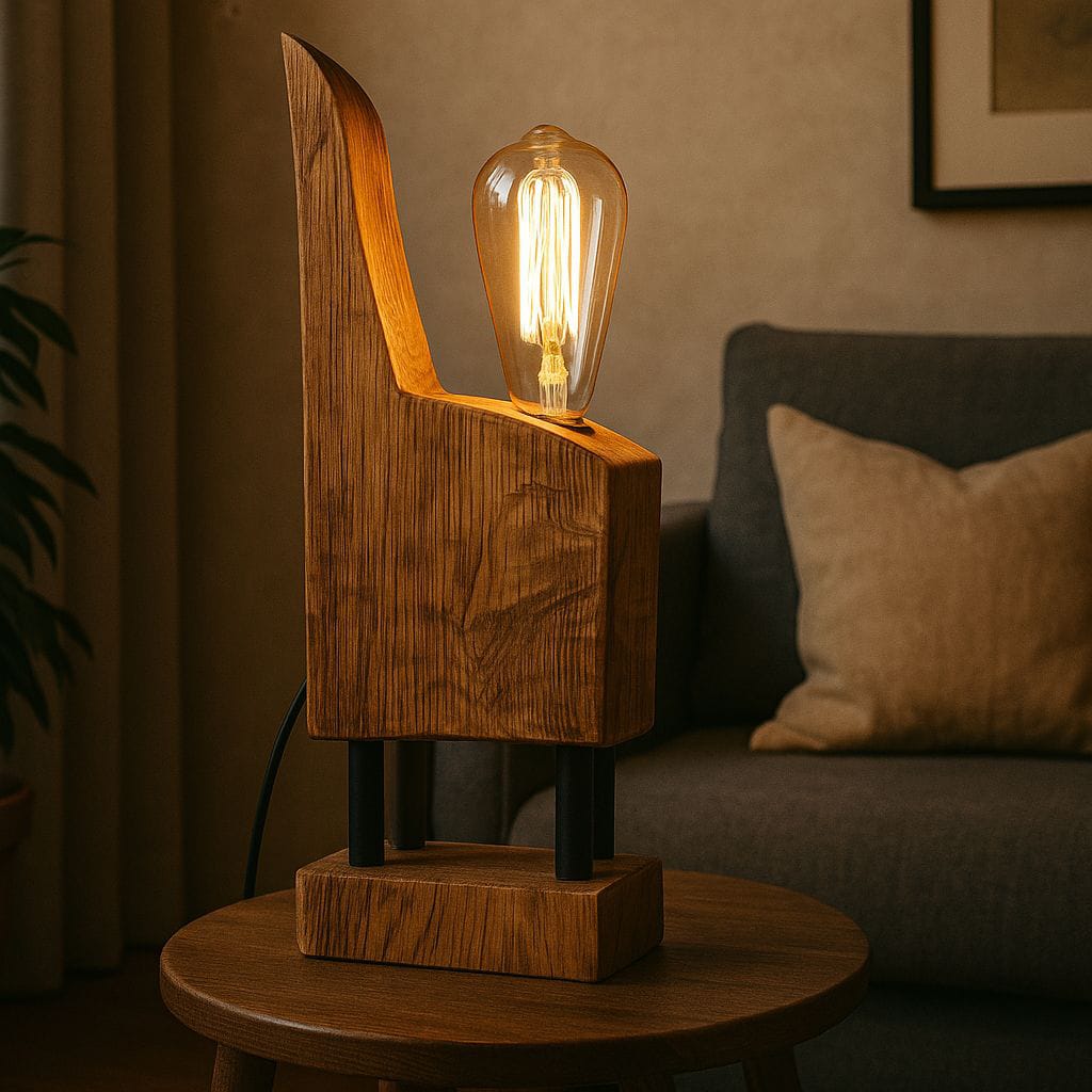 Lampada Artigianale in Legno Massello – Design Scultoreo – Luce calda d'atmosfera
