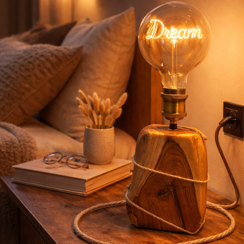 Flame – Lampada Artigianale in Teak con Lampadina Dream | Pezzo Unico