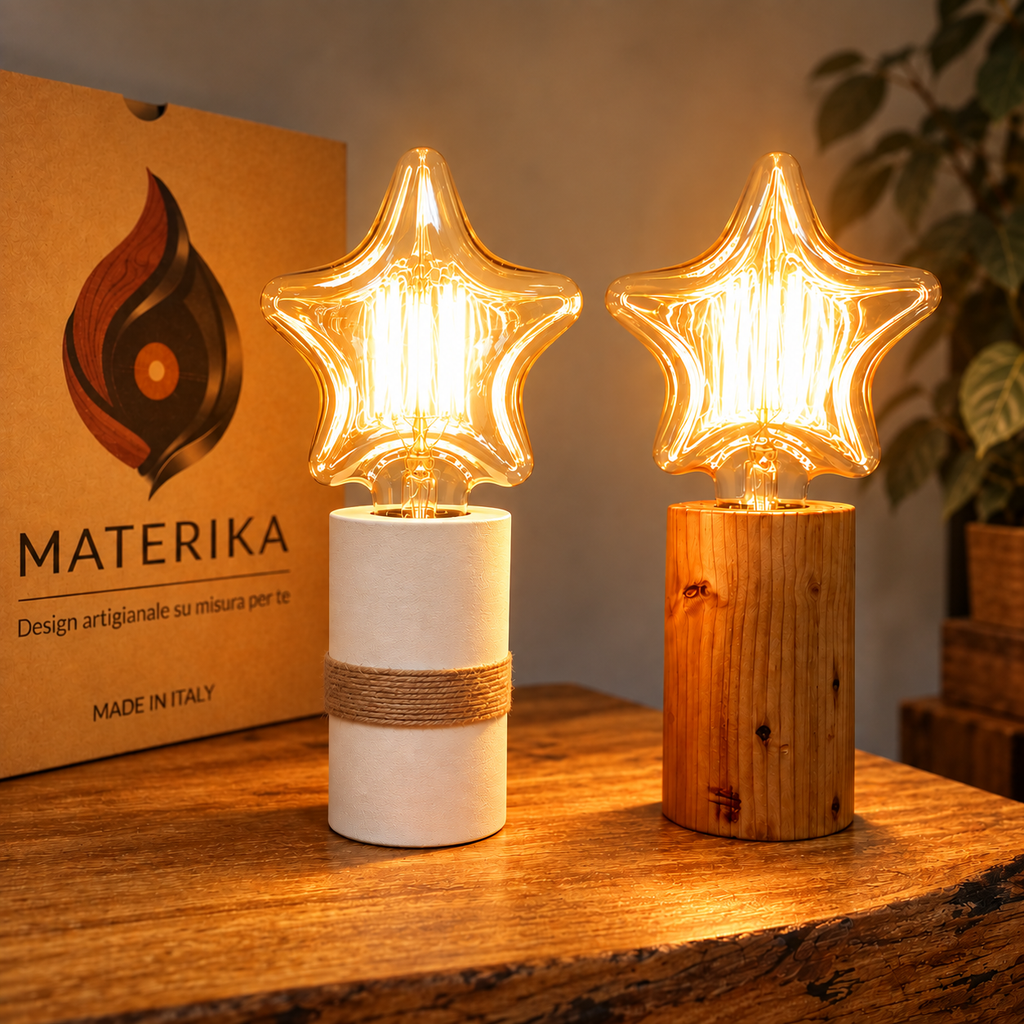 Stella – Lampada Artigianale in Legno Massello | Luce Calda dal Design Naturale