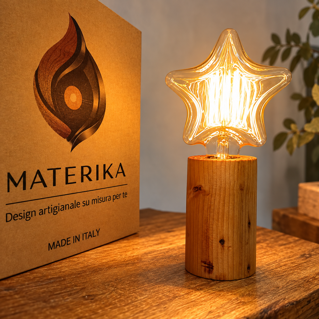 Stella – Lampada Artigianale in Legno Massello | Luce Calda dal Design Naturale