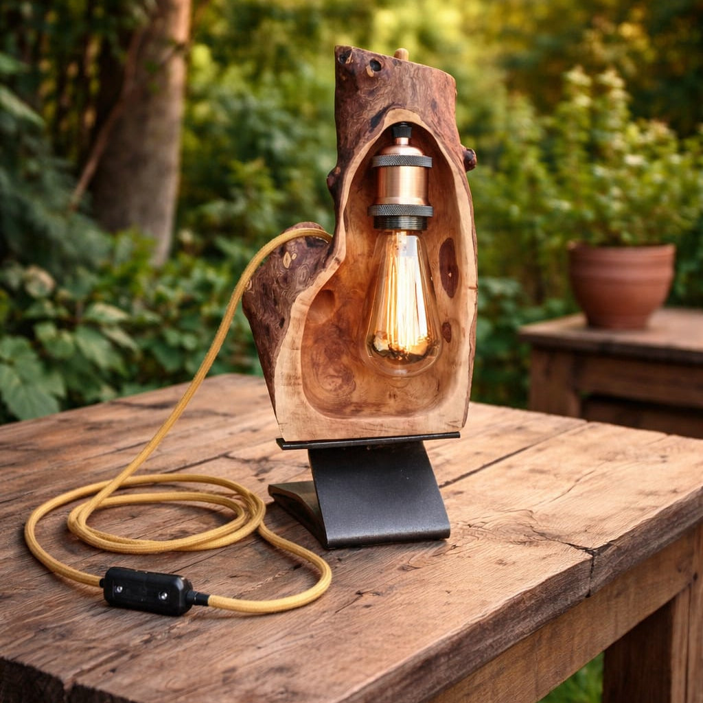 Lampada Artigianale in Legno di Pero – Pezzo Unico Made in Italy